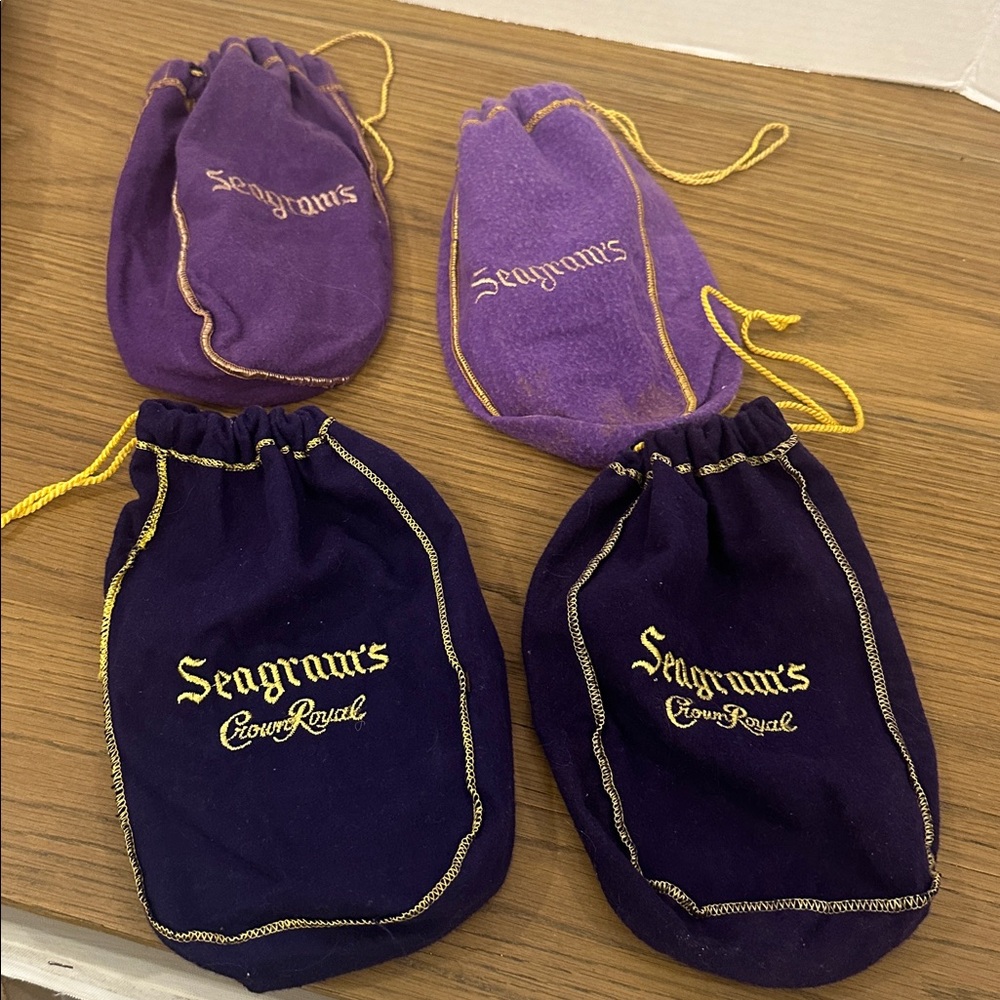 Set of Four Seagram's & Crown Royal Velvet Bags